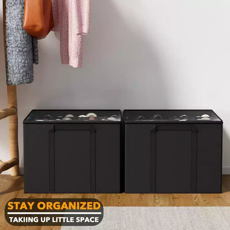 Lot de 2 boîtes de rangement à chaussures pour placard, bacs de rangement à chaussures pliables avec séparateurs réglables