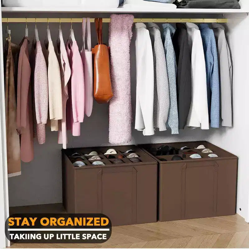 Lot de 2 boîtes de rangement à chaussures pour placard, bacs de rangement à chaussures pliables avec séparateurs réglables