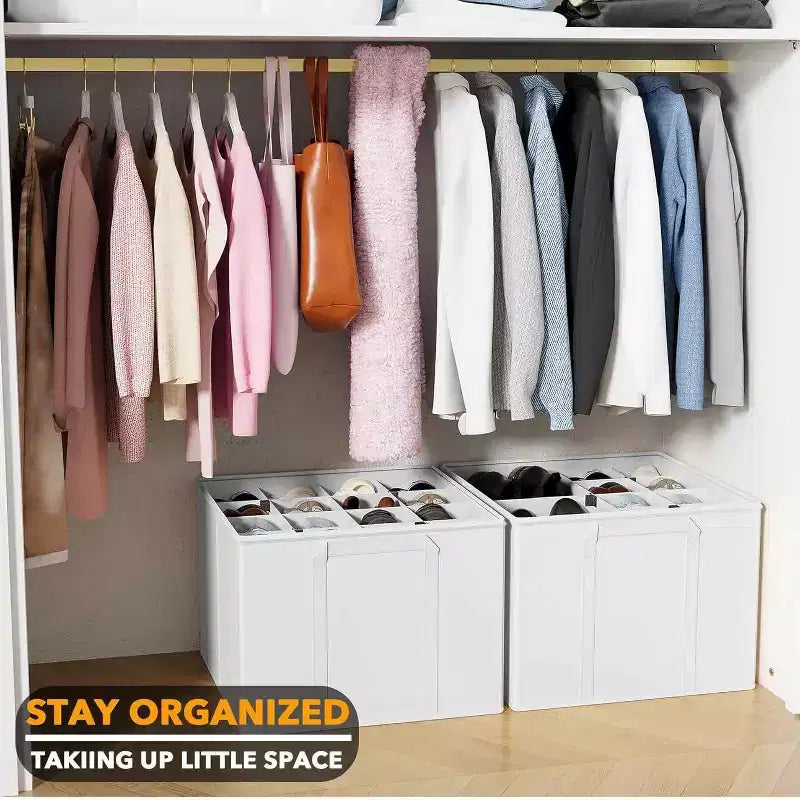 Lot de 2 boîtes de rangement à chaussures pour placard, bacs de rangement à chaussures pliables avec séparateurs réglables