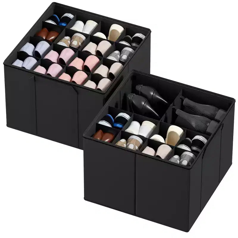 Lot de 2 boîtes de rangement à chaussures pour placard, bacs de rangement à chaussures pliables avec séparateurs réglables