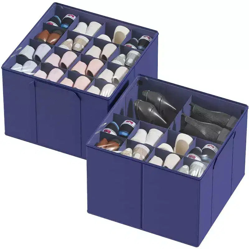 Lot de 2 boîtes de rangement à chaussures pour placard, bacs de rangement à chaussures pliables avec séparateurs réglables