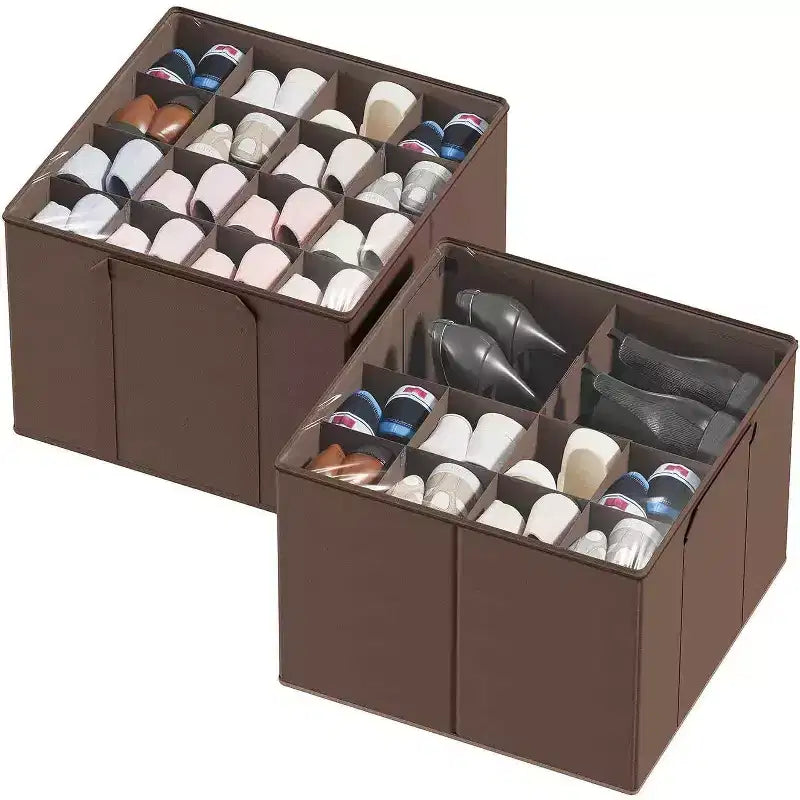 Lot de 2 boîtes de rangement à chaussures pour placard, bacs de rangement à chaussures pliables avec séparateurs réglables