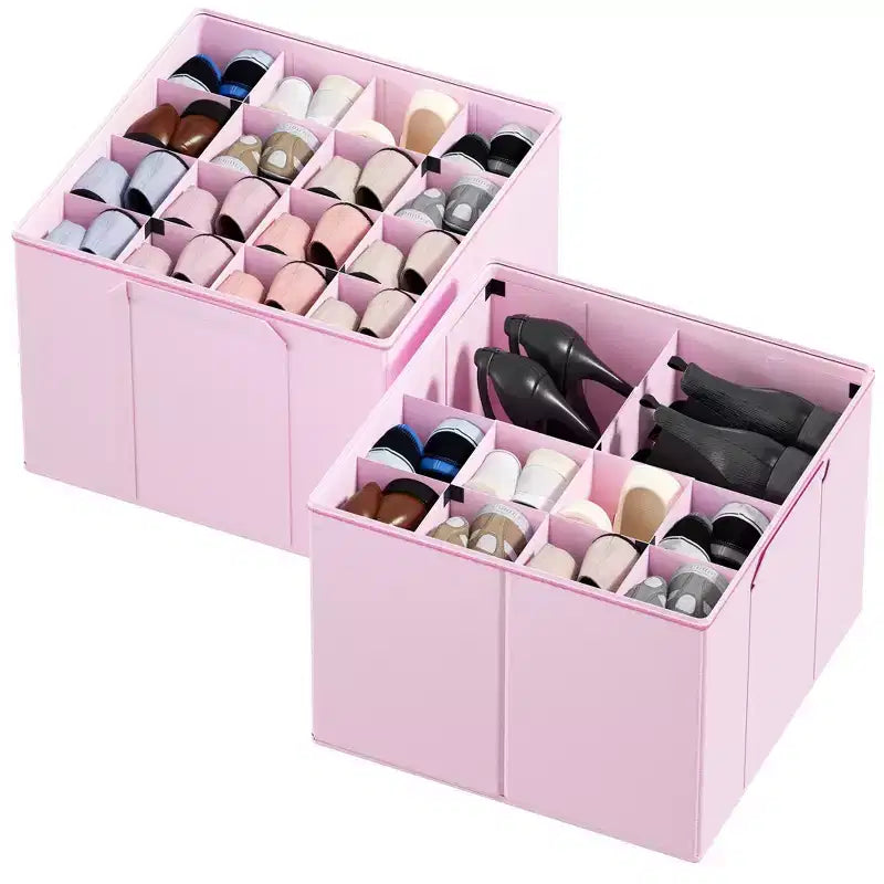 Lot de 2 boîtes de rangement à chaussures pour placard, bacs de rangement à chaussures pliables avec séparateurs réglables