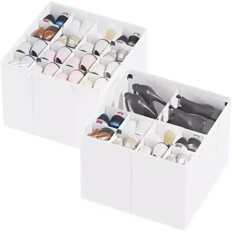 Lot de 2 boîtes de rangement à chaussures pour placard, bacs de rangement à chaussures pliables avec séparateurs réglables