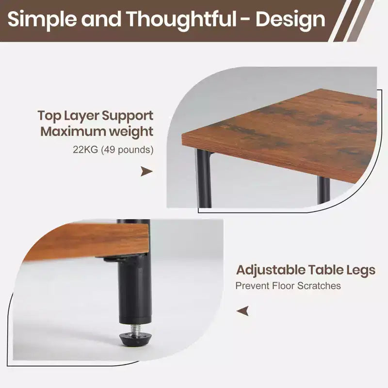 Table d'appoint à 3 niveaux avec pieds réglables - Table de chevet et d'appoint pour petits espaces