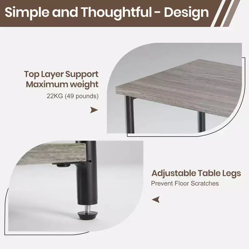Table d'appoint à 3 niveaux avec pieds réglables - Table de chevet et d'appoint pour petits espaces
