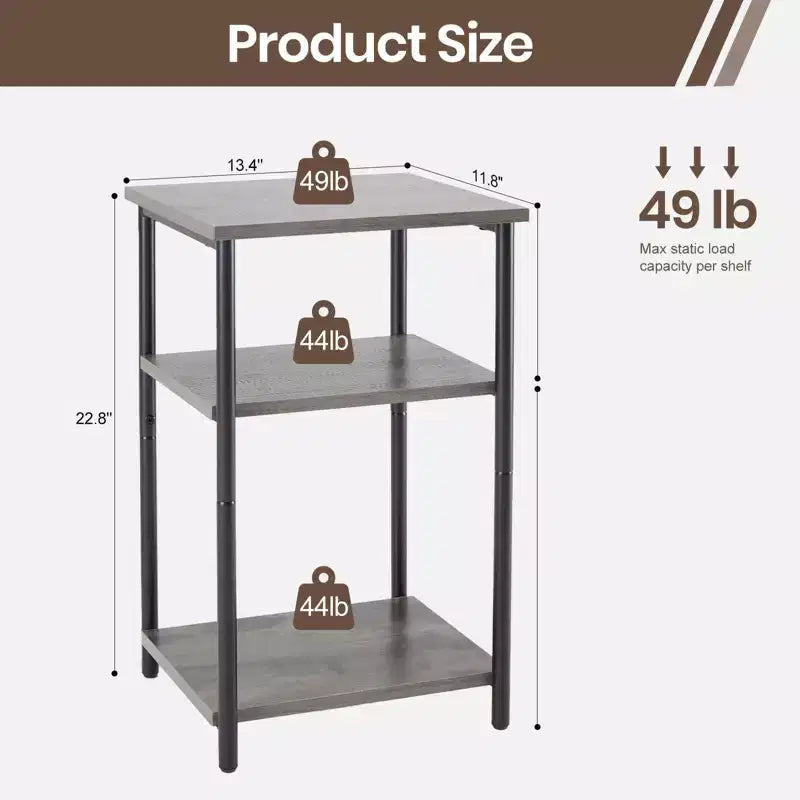 Table d'appoint à 3 niveaux avec pieds réglables - Table de chevet et d'appoint pour petits espaces