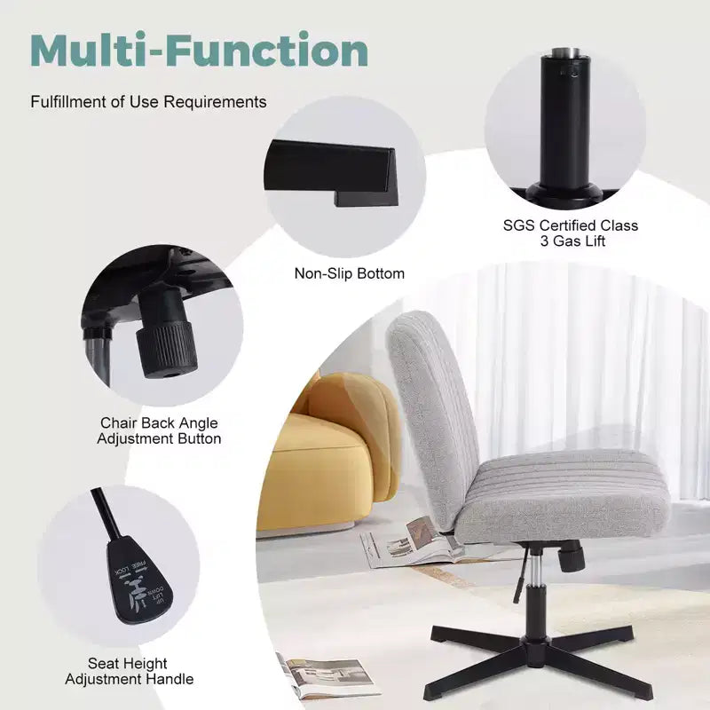 Fauteuil de bureau ergonomique à hauteur réglable en tissu avec piètement croisé