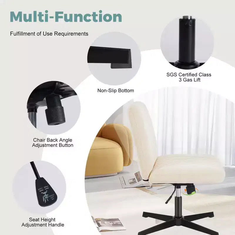 Fauteuil de bureau ergonomique à hauteur réglable en tissu avec piètement croisé
