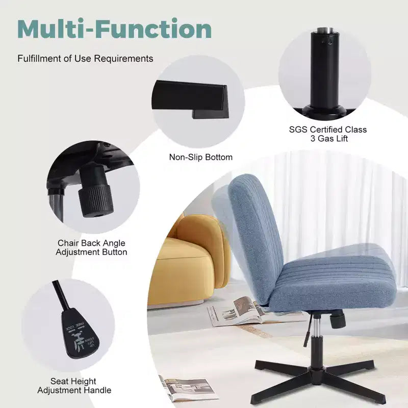 Fauteuil de bureau ergonomique à hauteur réglable en tissu avec piètement croisé