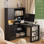 Bureau d'angle en forme de L, bureau d'ordinateur avec tiroirs, avec lumière LED, bureau d'angle moderne, bureau d'ordinateur de jeu d'angle avec rangement