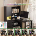 Bureau d'angle en forme de L, bureau d'ordinateur avec tiroirs, avec lumière LED, bureau d'angle moderne, bureau d'ordinateur de jeu d'angle avec rangement