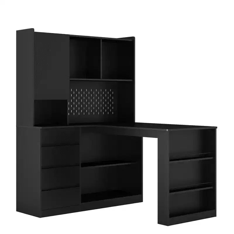 Bureau d'angle en forme de L, bureau d'ordinateur avec tiroirs, avec lumière LED, bureau d'angle moderne, bureau d'ordinateur de jeu d'angle avec rangement