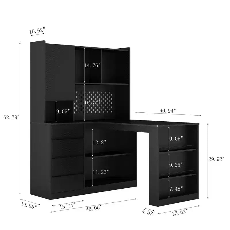 Bureau d'angle en forme de L, bureau d'ordinateur avec tiroirs, avec lumière LED, bureau d'angle moderne, bureau d'ordinateur de jeu d'angle avec rangement