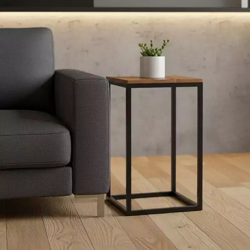 Table d'appoint rectangulaire en bois massif noir et châtaignier - 25 po