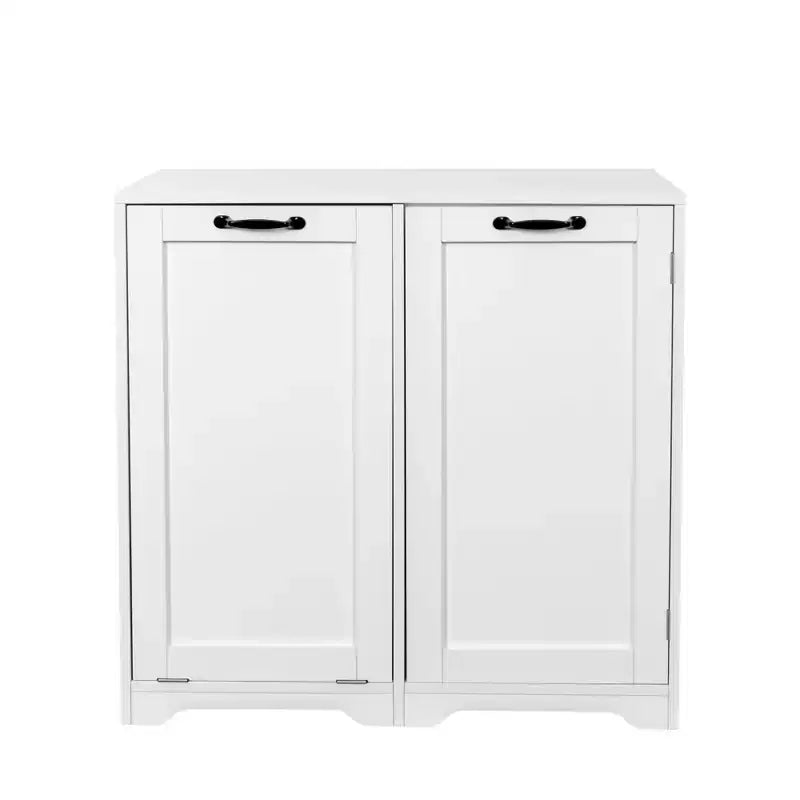 VIYET 30.3 White Freestanding Laundry Cabinet - Particle Board+MDF, Tilt-Out Hamper & Adjustable Shelf