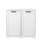 VIYET 30.3 White Freestanding Laundry Cabinet - Particle Board+MDF, Tilt-Out Hamper & Adjustable Shelf