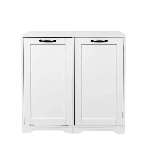 VIYET 30.3 White Freestanding Laundry Cabinet - Particle Board+MDF, Tilt-Out Hamper & Adjustable Shelf