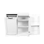 Meuble de buanderie autoportant blanc de 30,3 po - Panneau de particules+MDF, panier à linge inclinable et étagère réglable