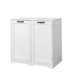 Meuble de buanderie autoportant blanc de 30,3 po - Panneau de particules+MDF, panier à linge inclinable et étagère réglable