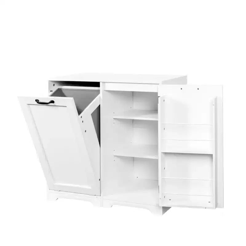 Meuble de buanderie autoportant blanc de 30,3 po - Panneau de particules+MDF, panier à linge inclinable et étagère réglable