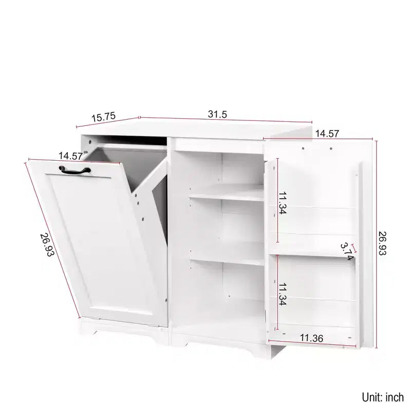 Meuble de buanderie autoportant blanc de 30,3 po - Panneau de particules+MDF, panier à linge inclinable et étagère réglable