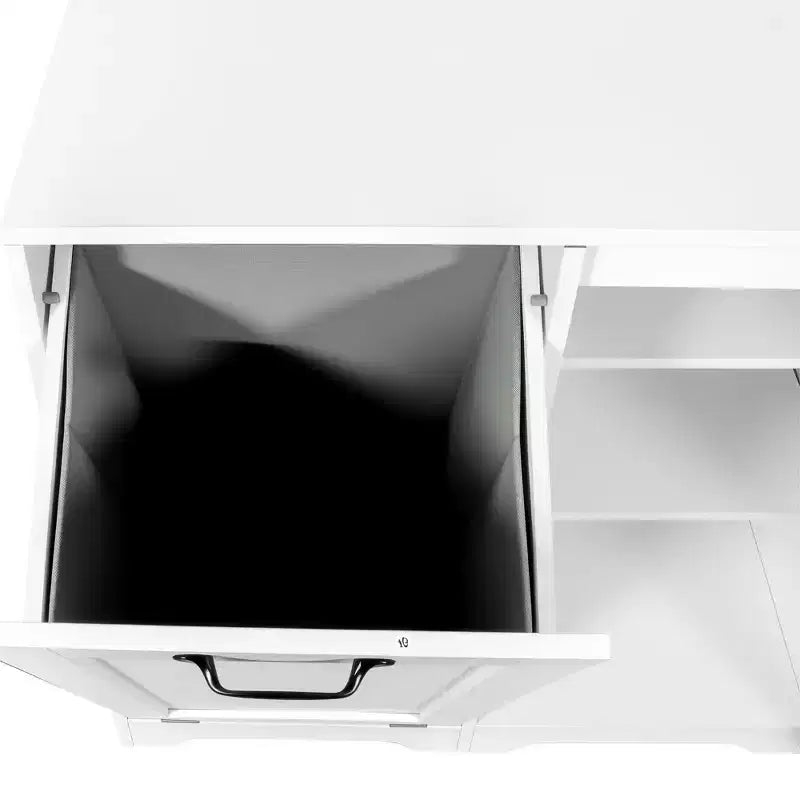 Meuble de buanderie autoportant blanc de 30,3 po - Panneau de particules+MDF, panier à linge inclinable et étagère réglable