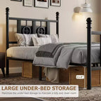 Cadre de lit avec tête de lit et pied de lit, cadre de lit double en métal avec espace de rangement sous le lit, sommier tapissier non requis, assemblage facile, sans bruit