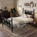 Cadre de lit avec tête de lit et pied de lit, cadre de lit double en métal avec espace de rangement sous le lit, sommier tapissier non requis, assemblage facile, sans bruit