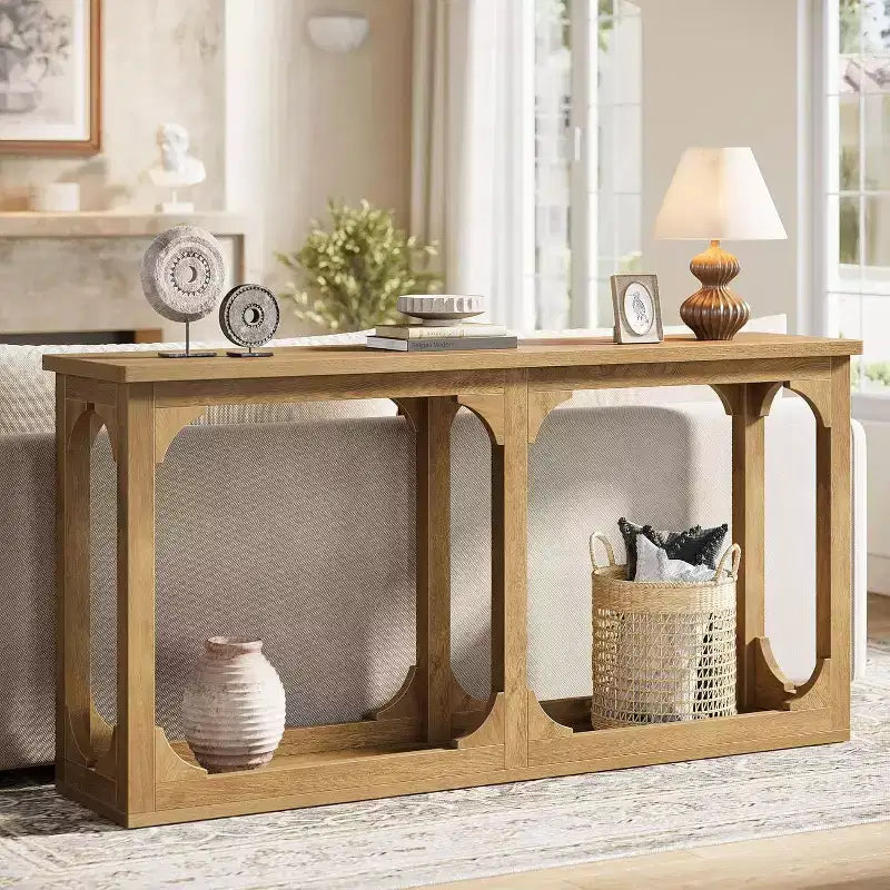 Console avec rangement, table de canapé de 160 cm de style fermier pour entrée de salon, couloir, hall d'entrée