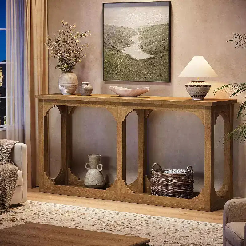 Console avec rangement, table de canapé de 160 cm de style fermier pour entrée de salon, couloir, hall d'entrée