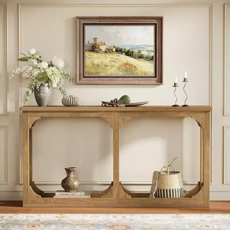 Console avec rangement, table de canapé de 160 cm de style fermier pour entrée de salon, couloir, hall d'entrée