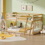 Lit surélevé jumeau bas pour enfants 76 (convertible en lit superposé), cadre en bois de pin massif avec éclairage LED et 6 crochets, chêne