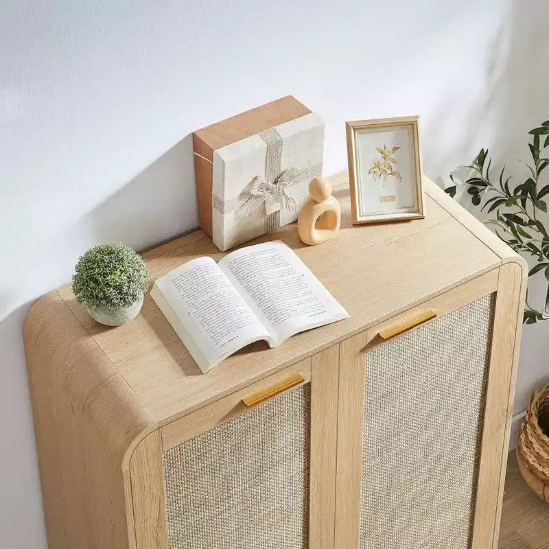 Meuble de rangement pour chaussures en rotin à 6 niveaux avec étagères réglables, range-chaussures en bois, organisateur de chaussures multi-scènes pour espaces de vie domestiques
