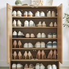 Meuble de rangement pour chaussures en rotin à 6 niveaux avec étagères réglables, range-chaussures en bois, organisateur de chaussures multi-scènes pour espaces de vie domestiques