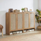 Meuble de rangement pour chaussures en rotin à 6 niveaux avec étagères réglables, range-chaussures en bois, organisateur de chaussures multi-scènes pour espaces de vie domestiques