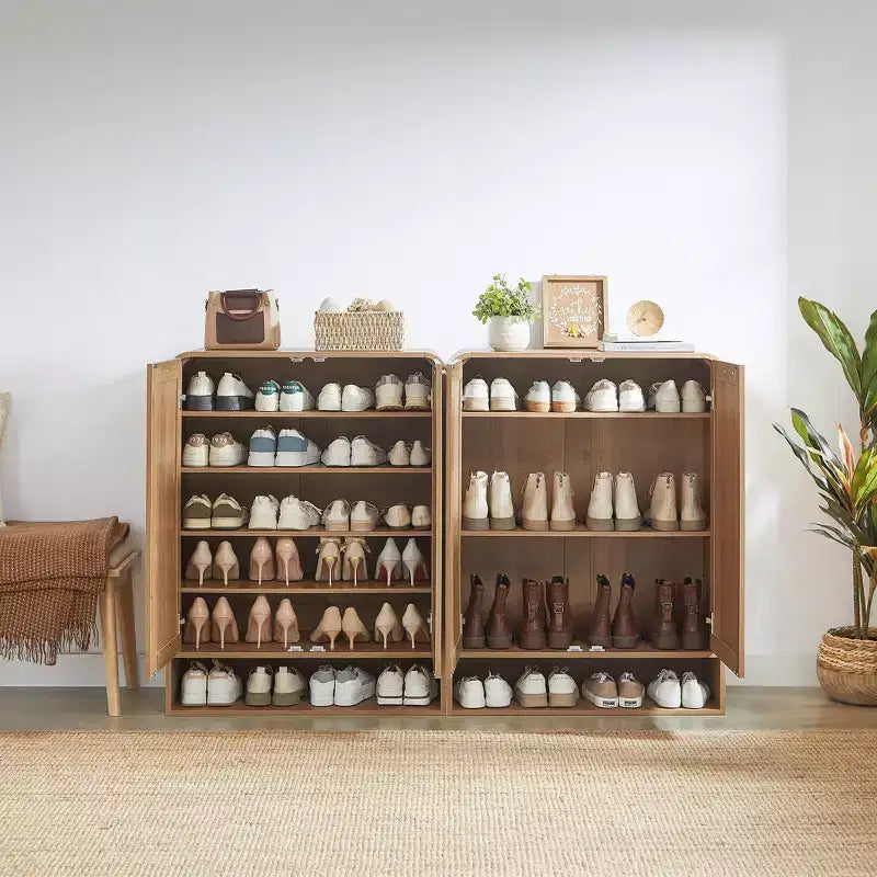 Meuble de rangement pour chaussures en rotin à 6 niveaux avec étagères réglables, range-chaussures en bois, organisateur de chaussures multi-scènes pour espaces de vie domestiques