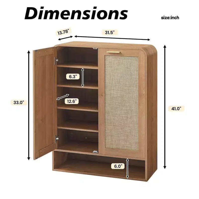 Meuble de rangement pour chaussures en rotin à 6 niveaux avec étagères réglables, range-chaussures en bois, organisateur de chaussures multi-scènes pour espaces de vie domestiques