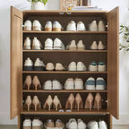 Meuble de rangement pour chaussures en rotin à 6 niveaux avec étagères réglables, range-chaussures en bois, organisateur de chaussures multi-scènes pour espaces de vie domestiques