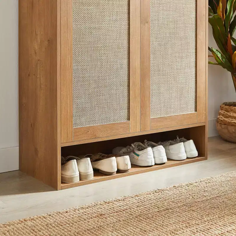 Meuble de rangement pour chaussures en rotin à 6 niveaux avec étagères réglables, range-chaussures en bois, organisateur de chaussures multi-scènes pour espaces de vie domestiques