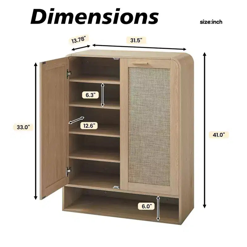 Meuble de rangement pour chaussures en rotin à 6 niveaux avec étagères réglables, range-chaussures en bois, organisateur de chaussures multi-scènes pour espaces de vie domestiques