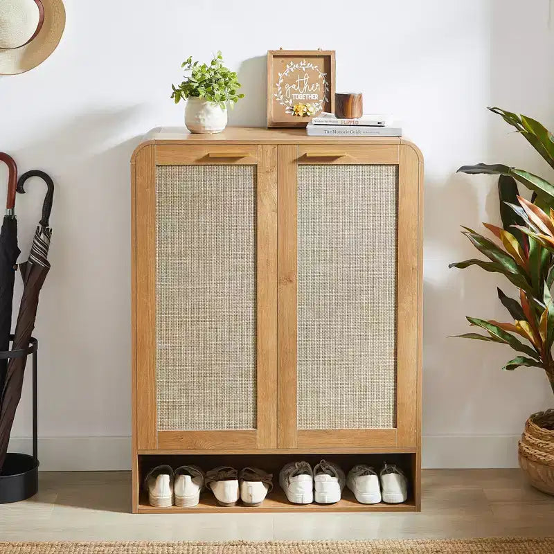 Meuble de rangement pour chaussures en rotin à 6 niveaux avec étagères réglables, range-chaussures en bois, organisateur de chaussures multi-scènes pour espaces de vie domestiques