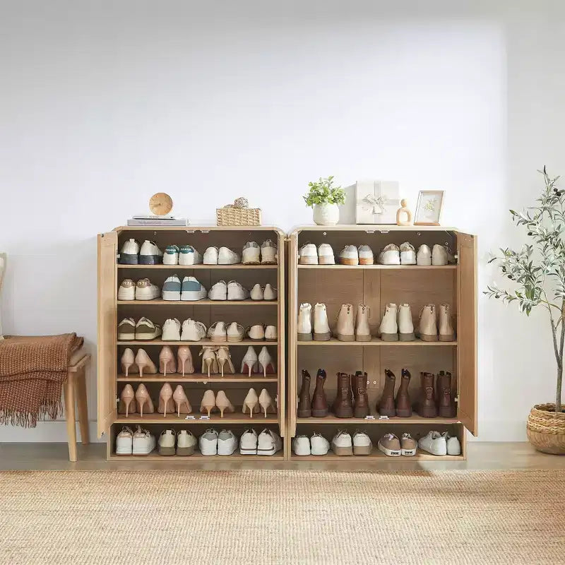 TUYOHW 6-Tier Rattan Shoe Storage Cabinet with Adjustable Shelves, Wooden Shoe Rack, Multi-scene Shoe Organizer for Home Living Spaces