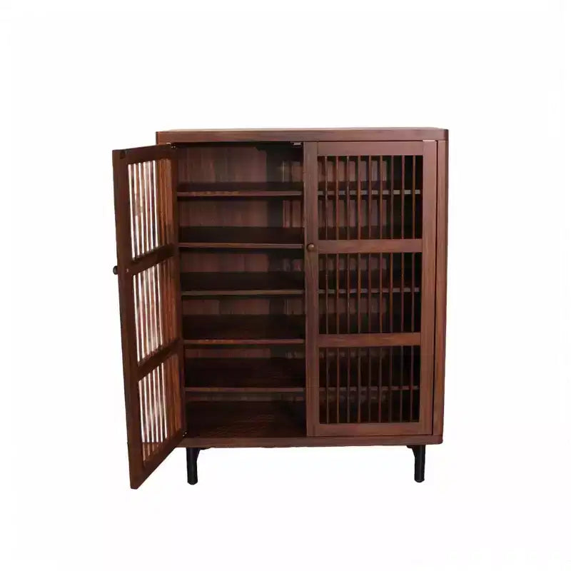 Meuble à chaussures en bois à 6 niveaux avec portes persiennes, étagère à chaussures réglable, organisateur de chaussures multi-scènes pour entrée, couloir, placard, salon.