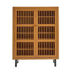 Meuble à chaussures en bois à 6 niveaux avec portes persiennes, étagère à chaussures réglable, organisateur de chaussures multi-scènes pour entrée, couloir, placard, salon.
