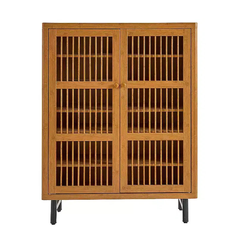 Meuble à chaussures en bois à 6 niveaux avec portes persiennes, étagère à chaussures réglable, organisateur de chaussures multi-scènes pour entrée, couloir, placard, salon.