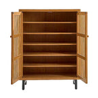 Meuble à chaussures en bois à 6 niveaux avec portes persiennes, étagère à chaussures réglable, organisateur de chaussures multi-scènes pour entrée, couloir, placard, salon.