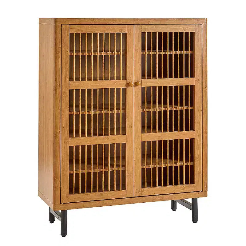 Meuble à chaussures en bois à 6 niveaux avec portes persiennes, étagère à chaussures réglable, organisateur de chaussures multi-scènes pour entrée, couloir, placard, salon.