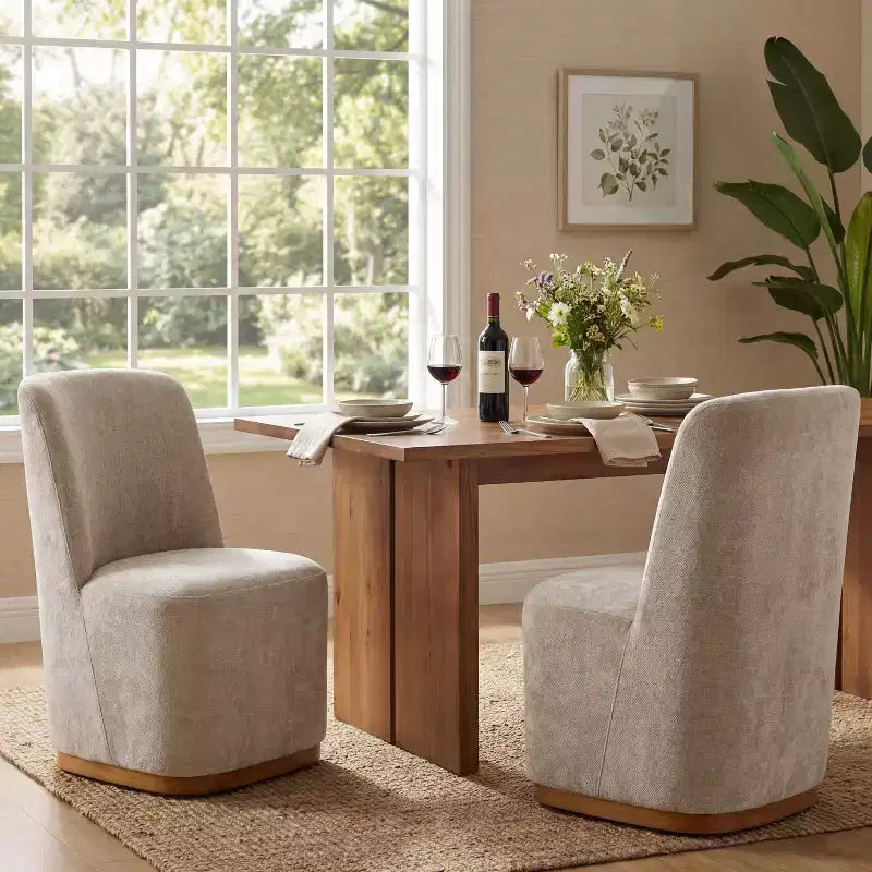 Chaise de salle à manger Ilona moderne en chenille et bois d'hévéa (paquet de 2)