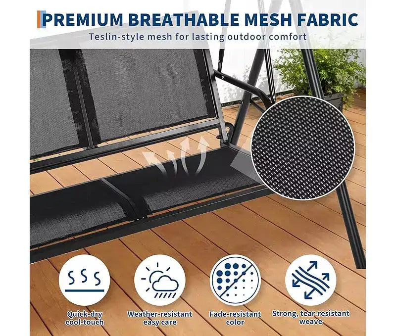 Balançoire de porche extérieure 2 places avec auvent réglable, banc-planeur avec pieds antidérapants et crochets à ressort solides/résistant aux UV/capacité imperméable